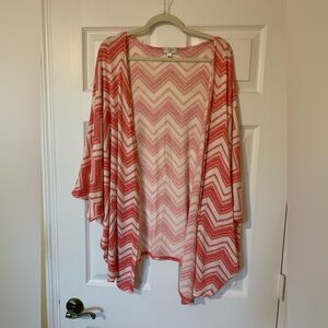 Soulmates Chevron Pattern Knit Cardigan in Coral and White‎ Plus Size 3X Chic